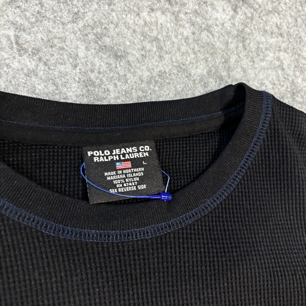 Polo Jeans Co. Ralph Lauren Waffle-Knit Womens Thermal Top Black Nylon Size L - Picture 4 of 8